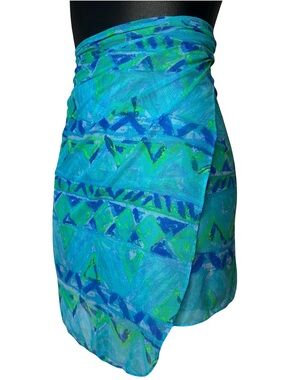 vintage Pacific Connections Blue Green Sheer Mesh Beach Cover-Up Sarong